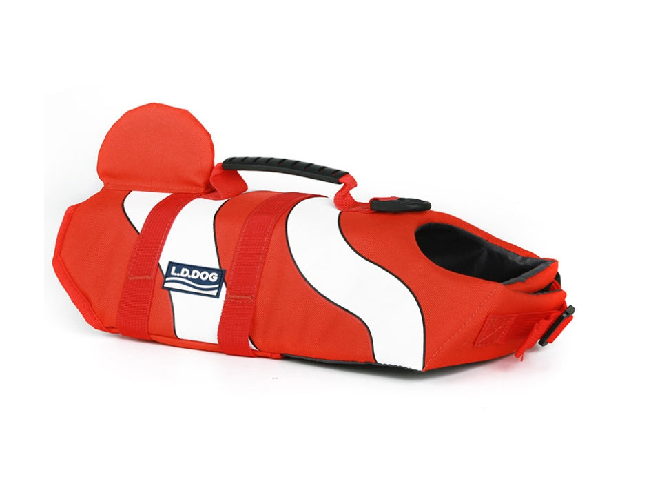 Pet life jacket
 600D polyester oxford cloth
filler: high density polyethylene foam. Made of professional diving clothing
it is easy to identify at night and during the day. The diving material has a high density and elasticity
which not only plays a good role in fixing
but also has a certain warmth function
which is close to the dog&