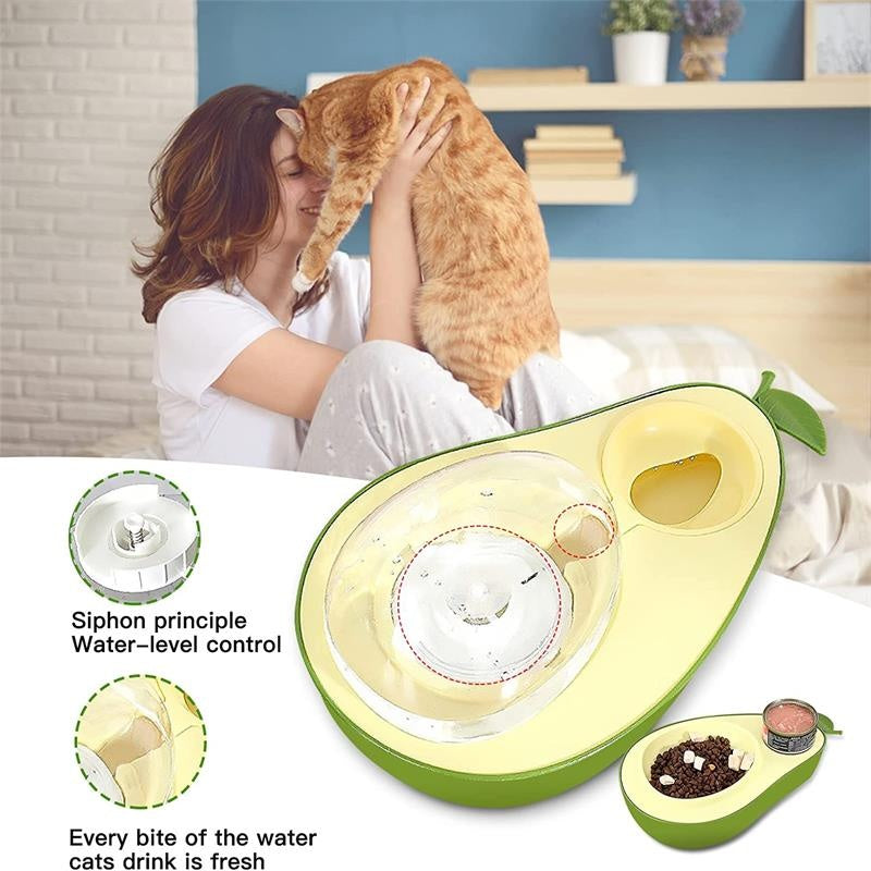 Avocado Pet Bowl • 2-in-1 Pet Bowl • Automatic Water Dispenser for Pets • Cat Food and Water Bowl • Small Dog Feeding Bowl • Cute Pet Bowl • Siphon Water Dispenser • Slow Feeding Bowl for Cats
